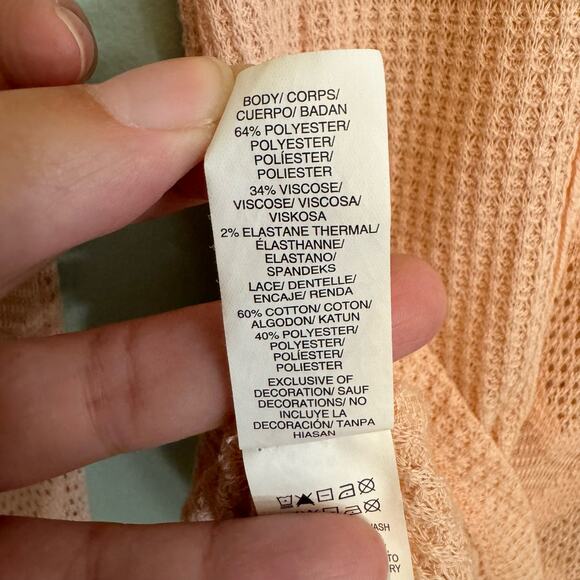 Lucky Brand Top Womens Small Pink Ginny Lace Thermal Long Sleeve Pullover Pink - Picture 7 of 8